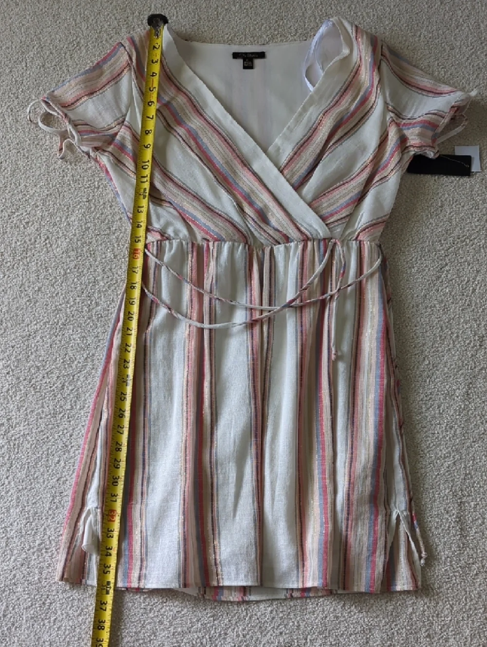 City Studio Cream Wrap Dress with Stripes and Gold Detail